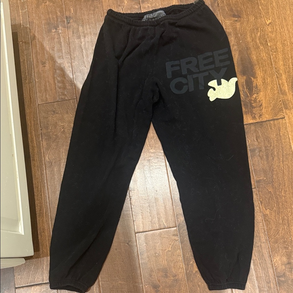 freecity Black Track Pants with Yellow Logo